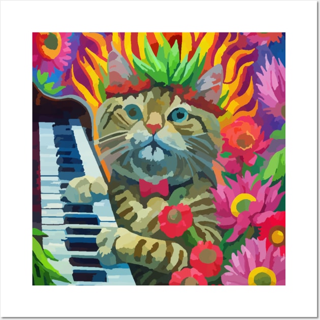 cat playing piano with nature Wall Art by Catbrat